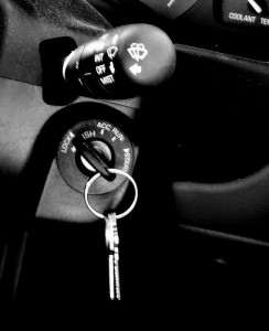 keys in car black and white